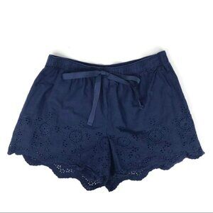 Soma Navy Blue Cotton Eyelet Shorts‎ - Lined -  Drawstring Sleep PJ Pajama Small